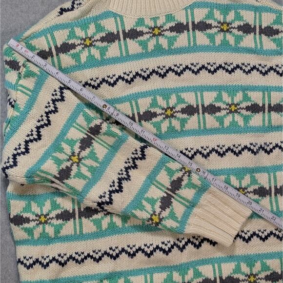 American Eagle Oversized Fair Isle Mock Neck Sweater Green Cream Floral Women S - Picture 10 of 16